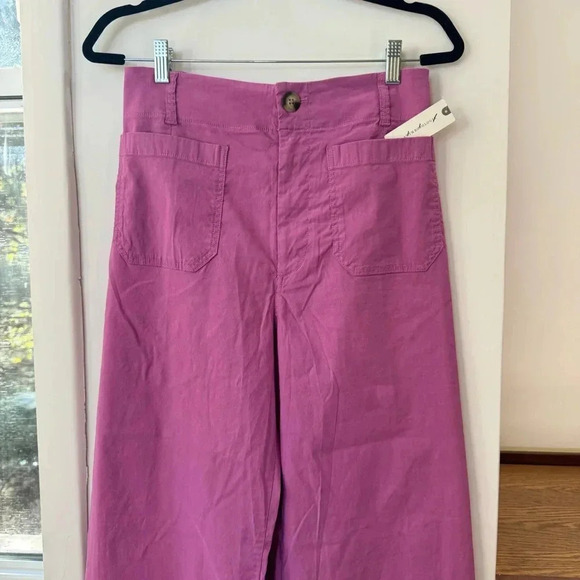 NWT Anthropologie The Colette Linen Cropped Wide Leg Pants Maeve Pink Rose 31 - Picture 7 of 13